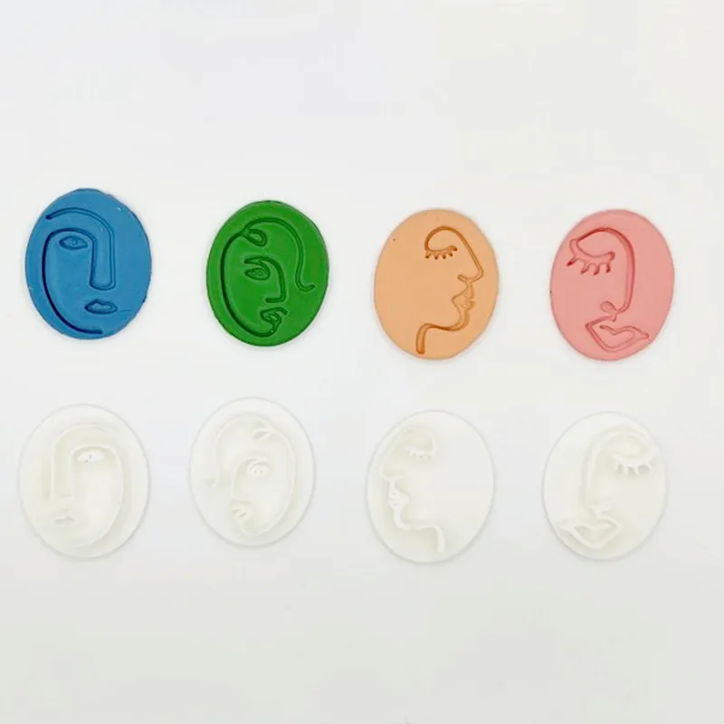 Soft Pottery Polymer Clay Mold Abstract Face Line Clay Stamp Texture Mat Cutter Earring Jewelry Pendant Making