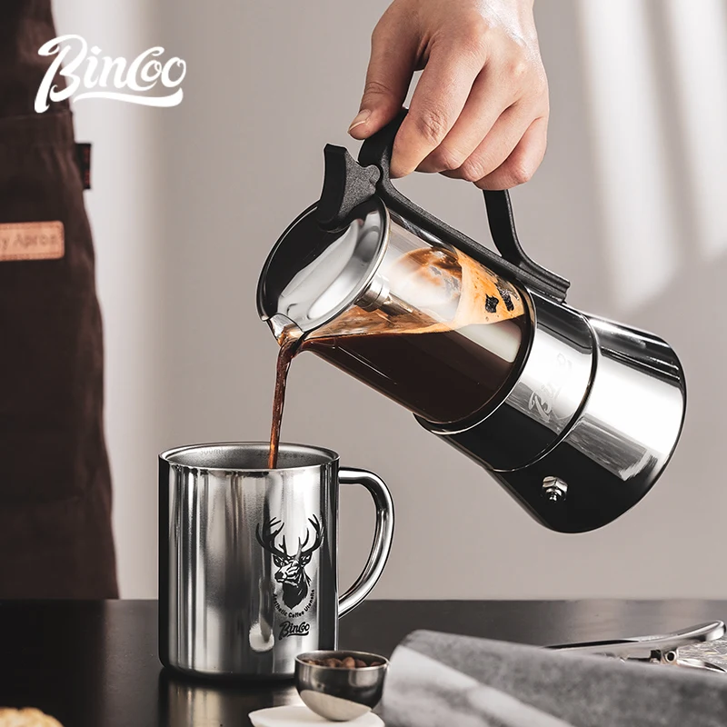 Bincoo-Cafetière Italienne à Extraction Concentrée, Poêle Électrique en Céramique, Base Chauffante, Verre Visuel, Double Valve, Moka, 220V