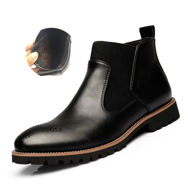 Men Chelsea Boots Slip-on Waterproof Ankle Boots Men Brogue Fashion Microfiber Leather shoes Big Size 38-46 men chelsea boots