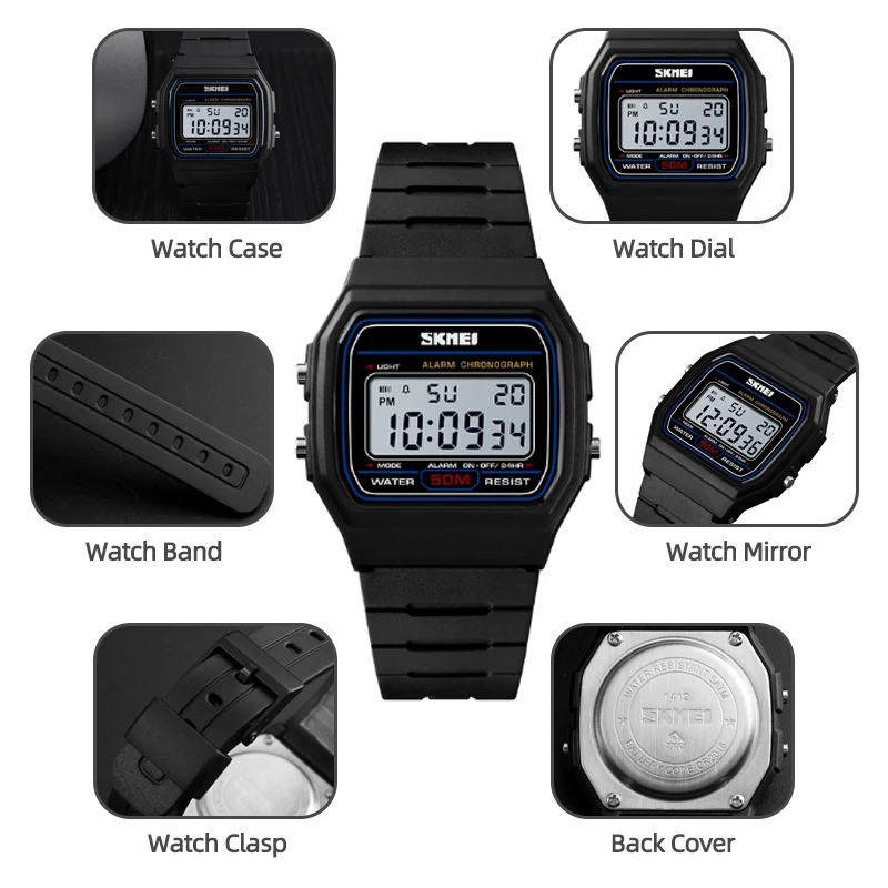 Skmei Women's Led Waterproof Digital Watch PU Strap Swimming Sport's Wristwatch Female Alarm Clock