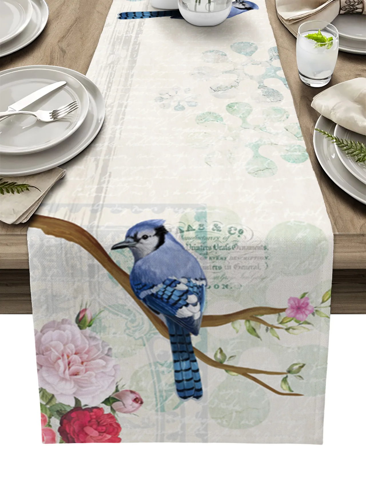 

Винтажная льняная настольная дорожка с цветами и птицами рандомный многоразовый обеденный стол из ткани декор для свадебной вечеринки