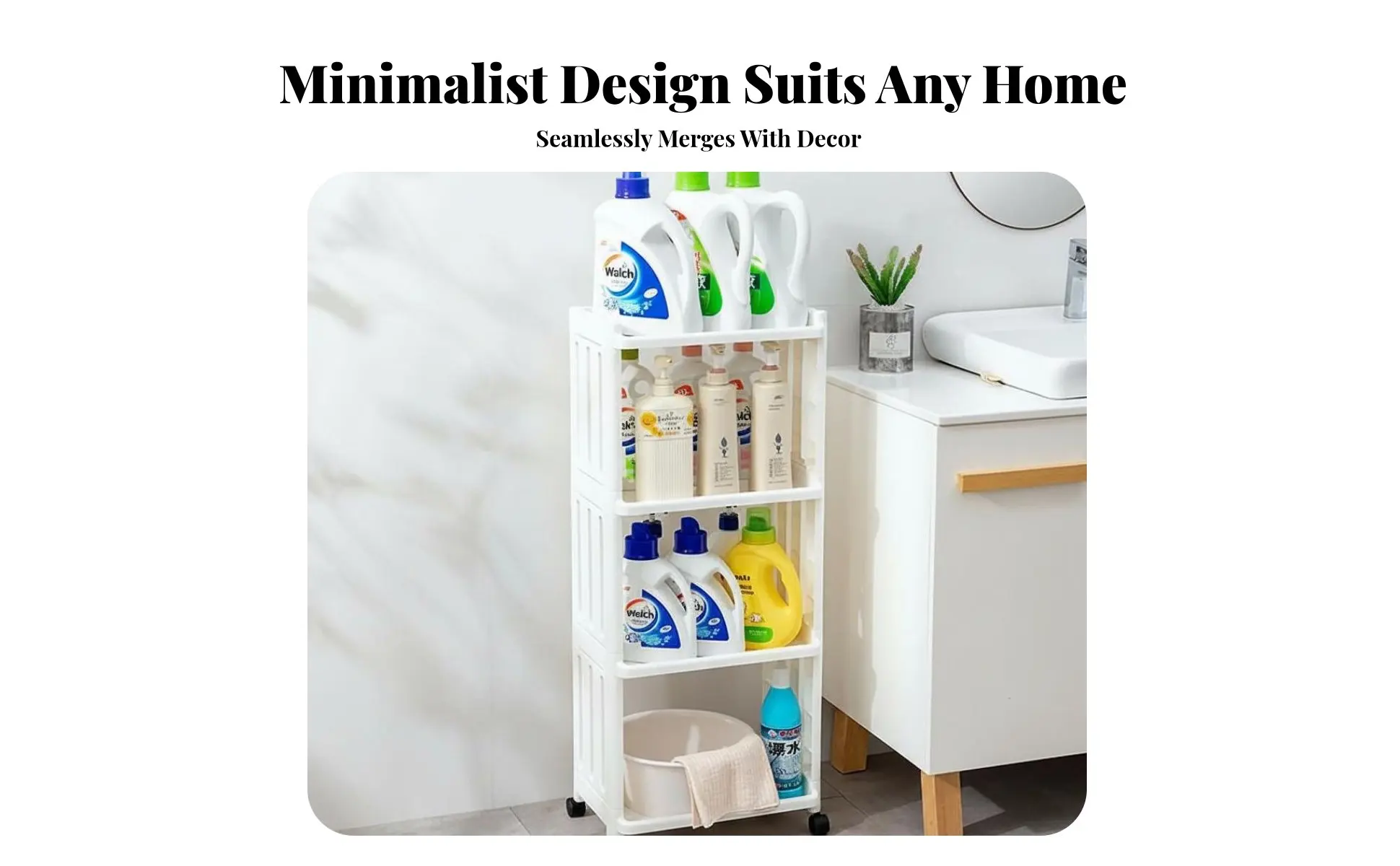 Slim Rolling Trolley Space-Saving Slim Rolling Storage Trolley Multi-Functional Adjustable Tiers for Homeowners, Renters