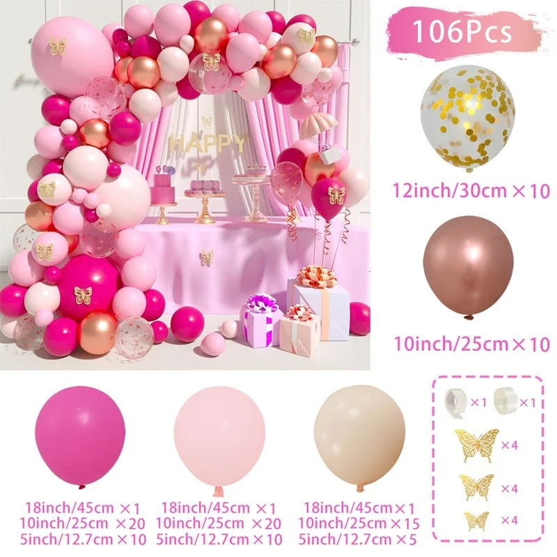Kit de arco de guirnalda de globos de oro rosa y rosa para decoración de fiestas de cumpleaños, suministros para fiestas de cumpleaños y bodas para niños, decoración para baby shower, globos de látex