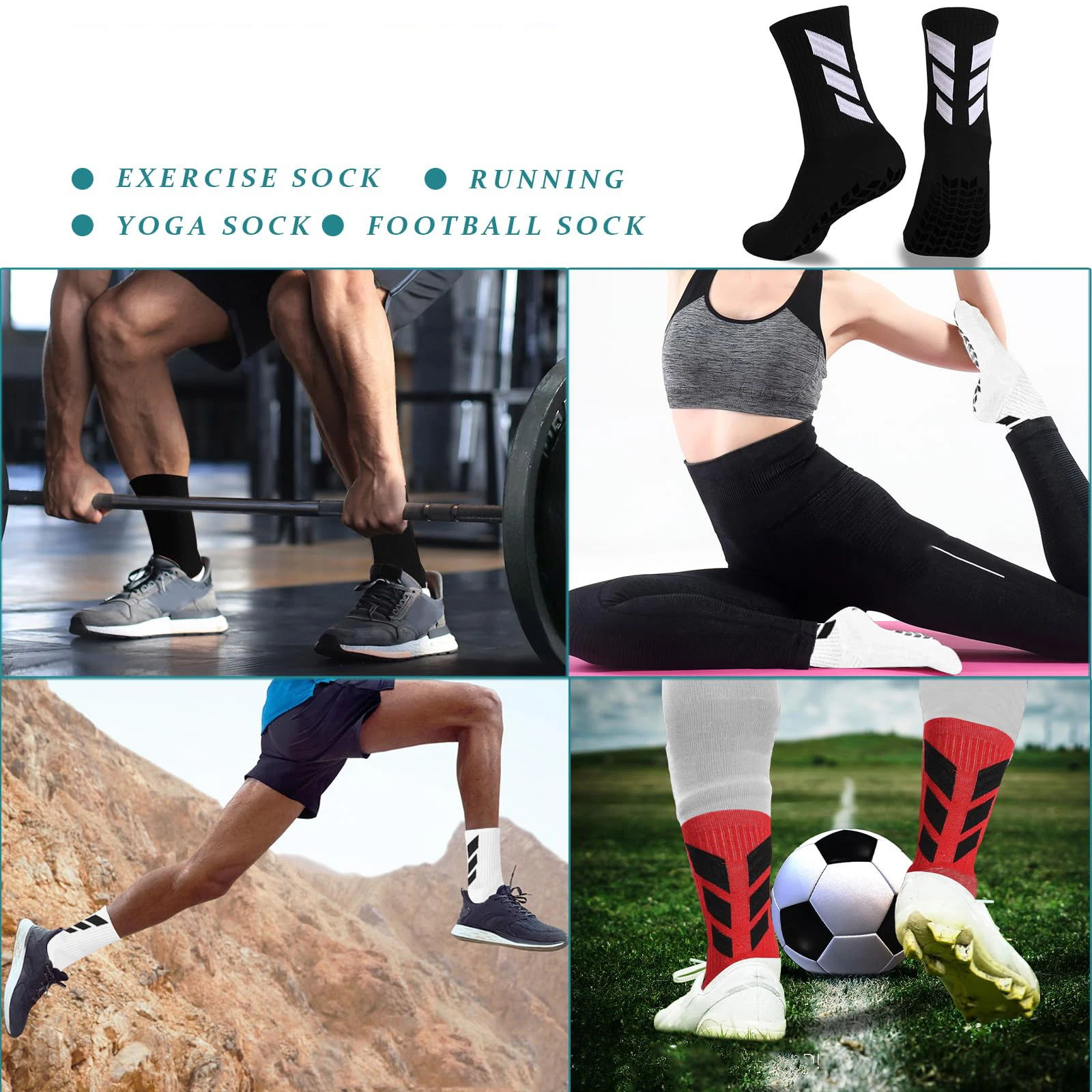 1 Paar Socken, Fußballsocken, rutschfeste Herren-Socken für Krankenhaus, Yoga, rutschfeste Trainings- und Sportsocken – Detail 8