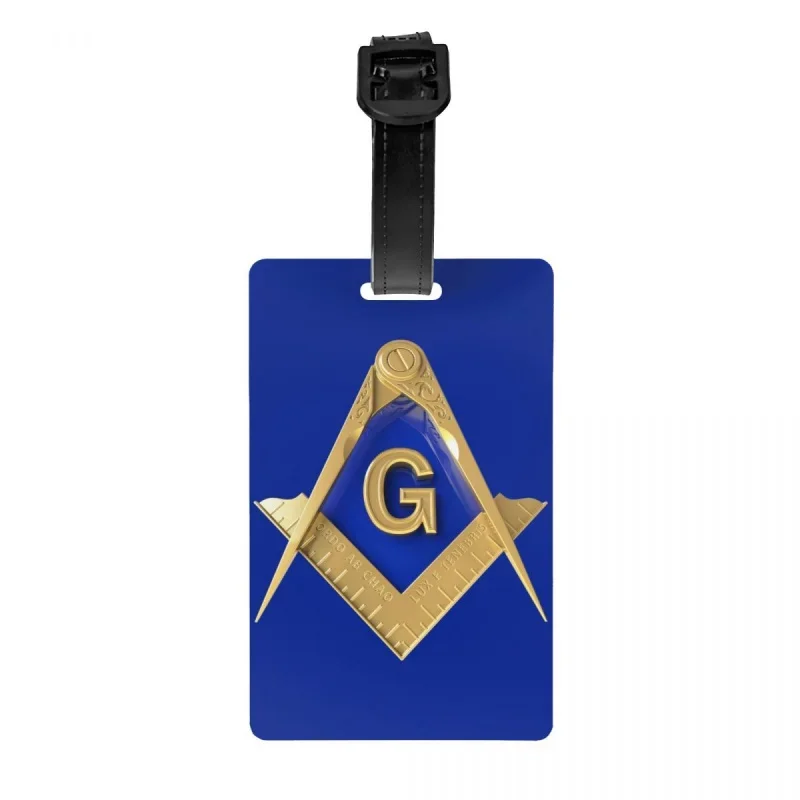 

Gold Square Compass Ma Freemason Luggage Tag With Name Card Freemasonry Mason Privacy Cover ID Label for Travel Bag Suitcas