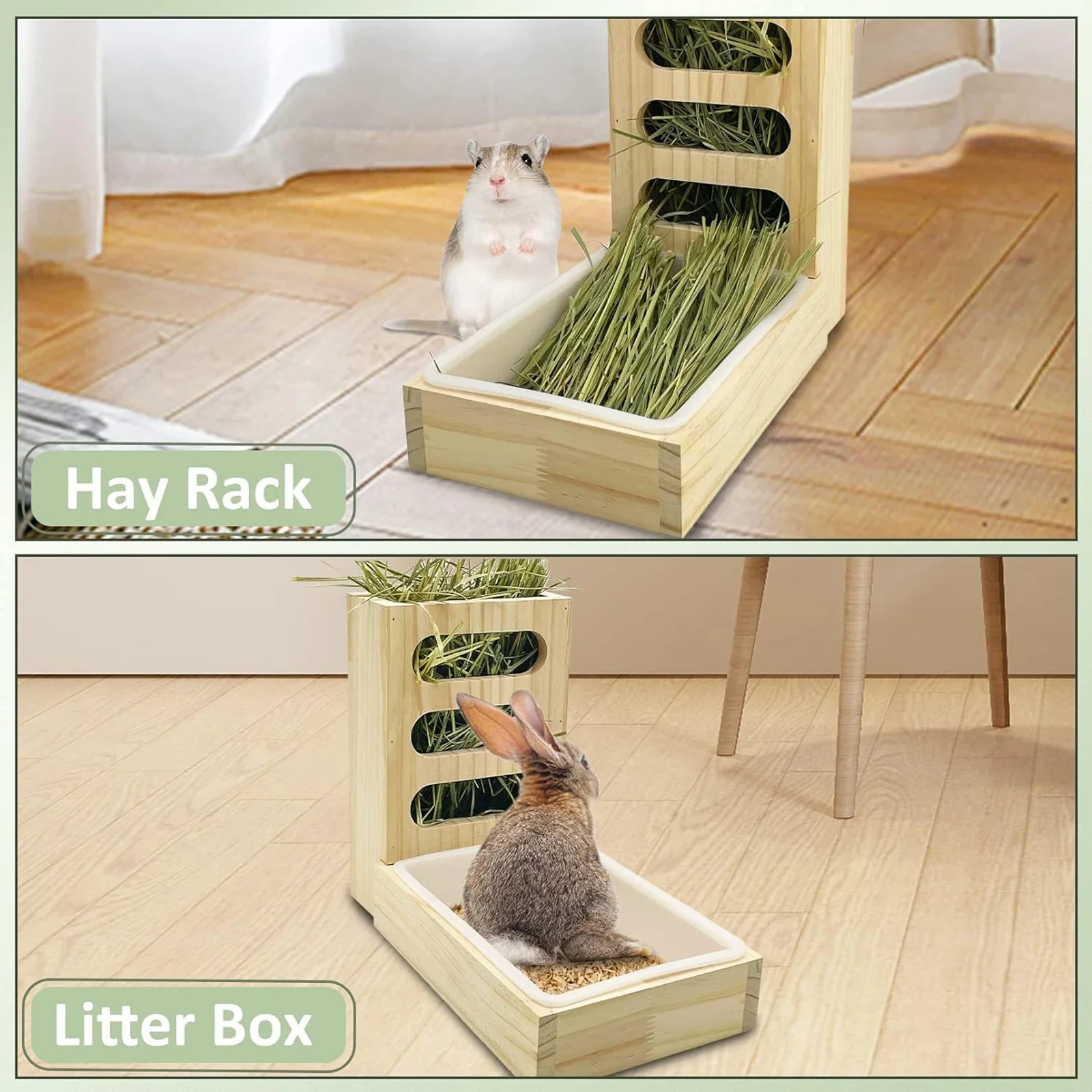 Rabbit Hay Feeder with Litter Box Feeding Manger Hay Container Bunny Manger for Dwarf Bunny Guinea Pig Rabbits Chinchilla rabbit hay feeder