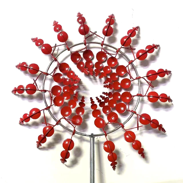 Kert Szélmalom Vörös Kültéri Fém Vas Forgó Kerti Dekoráció Dekorációs Fogók - Image 3