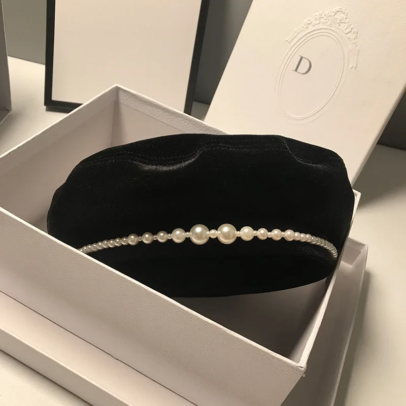 Hot Sale Musta Lapset Syksy Ja Talvi Englannin Pearl Veet Bud Naisten Kevät Elegantti Balck Baret Hat_voghion.com