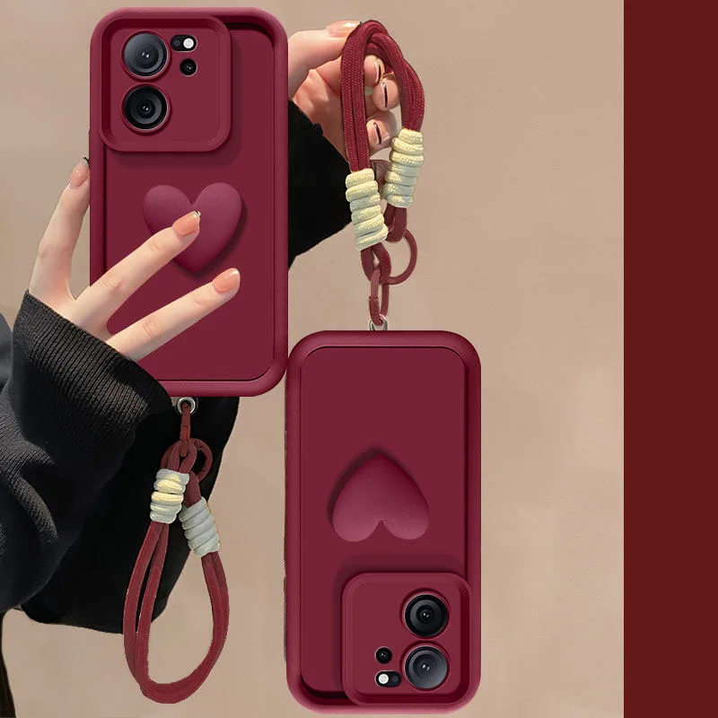 Enhanced 3D Love Heart Shockproof Phone Case with Hand Strap - Protective Back Cover