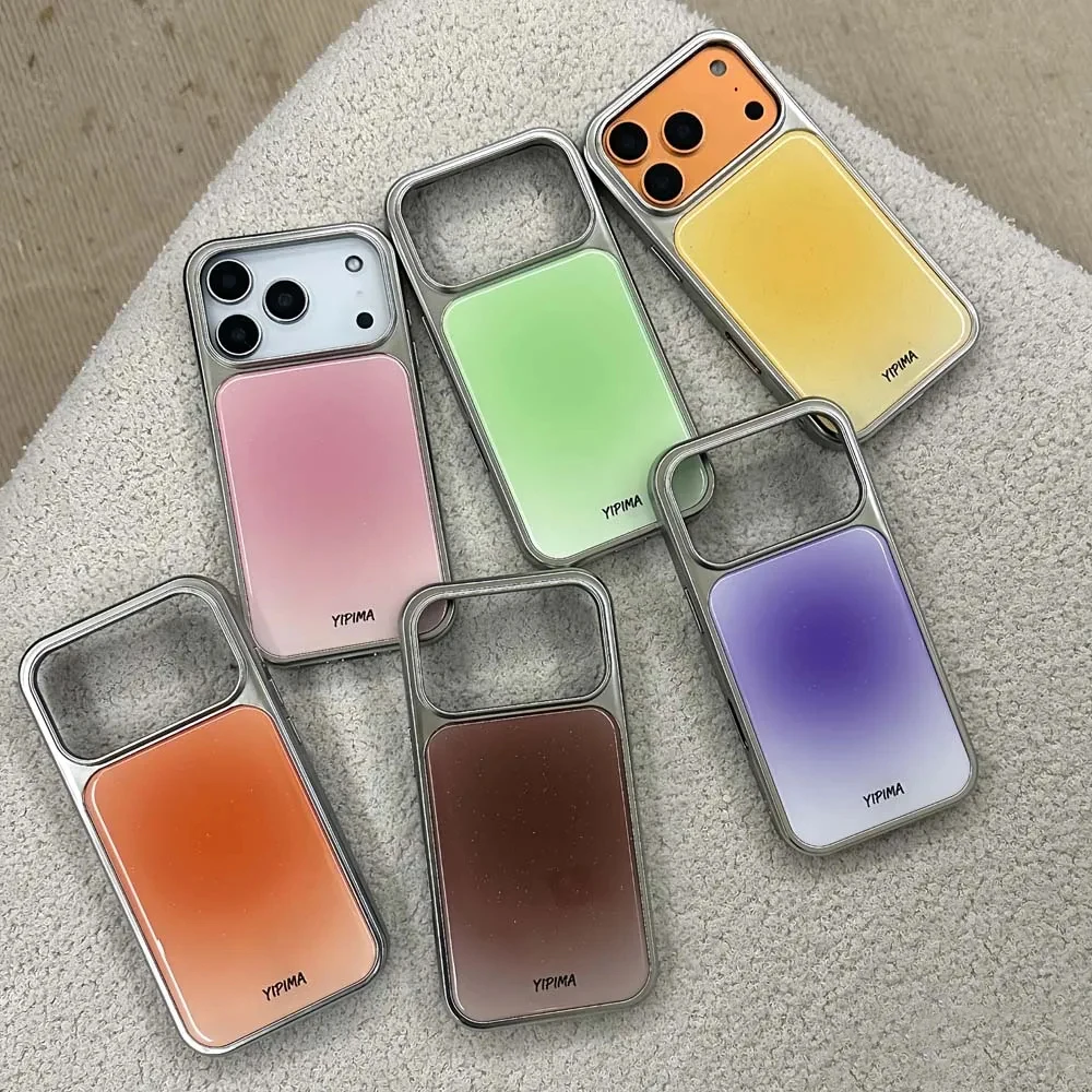 Gradient Color Glossy Pattern Electroplated Resin Phone Case Back Cover
