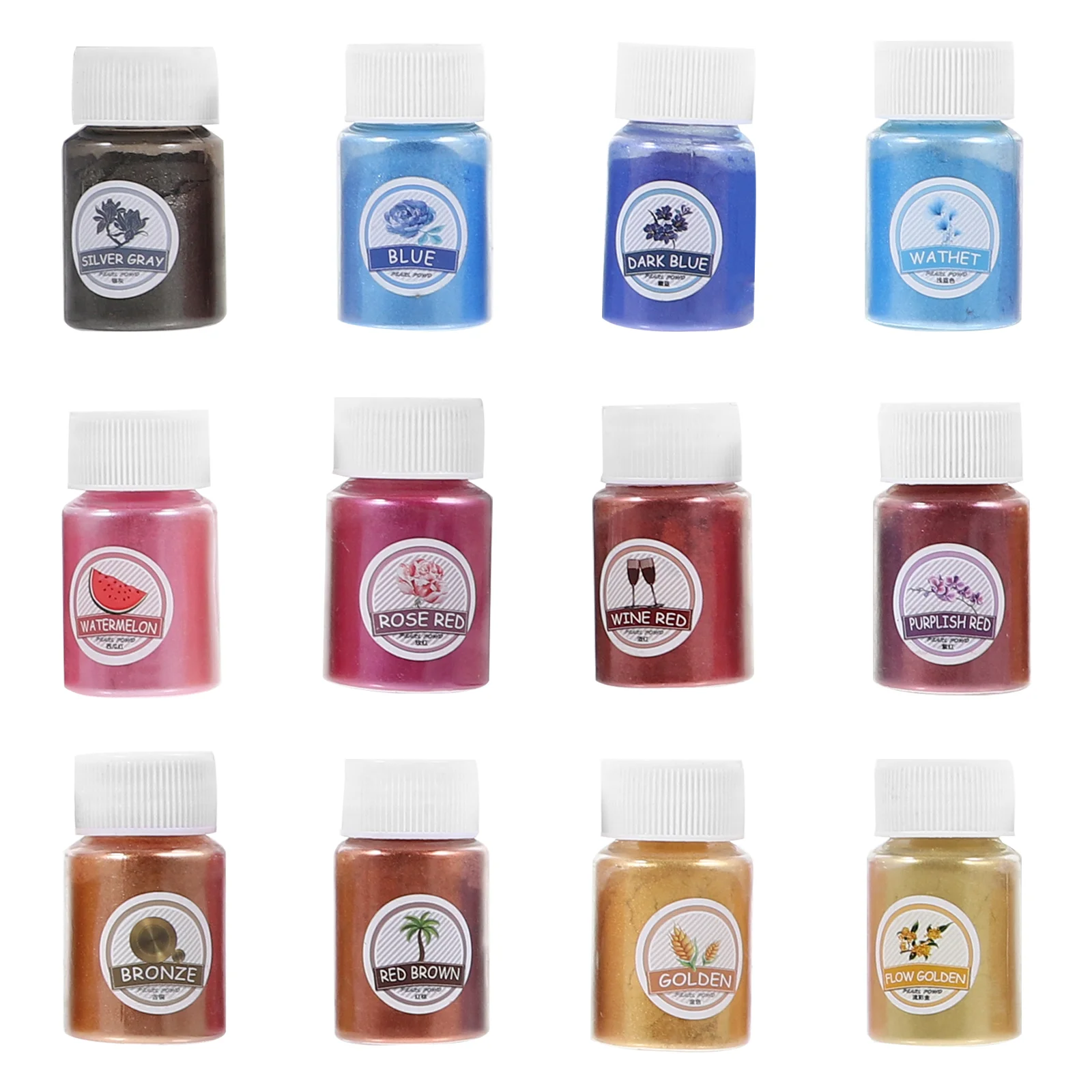 12 Bottles Colored Mica Powder Resin Crafting Boxed Drawing Materials Pigment Powders Plastic Coloring