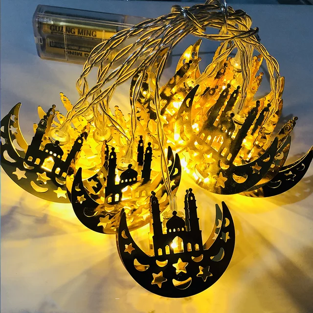 

Eid Mubarak Moon Star Iron Art Led String Lights Ramadan Kareem Decoration for Home 2023 Islamic Muslim Festival Party Supplies