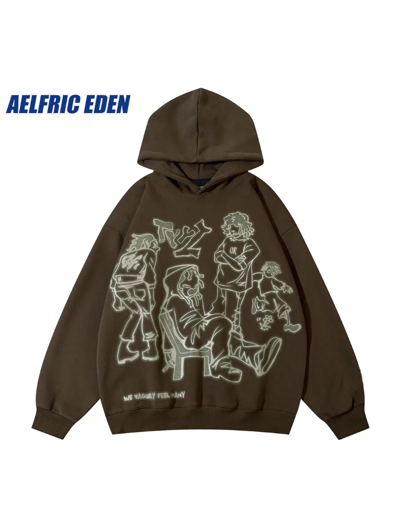 【Aelfric Eden】ライン キャット プリント パーカー Aelfric Eden Cartoon Line Character Graphic Hoodie – Aelfric