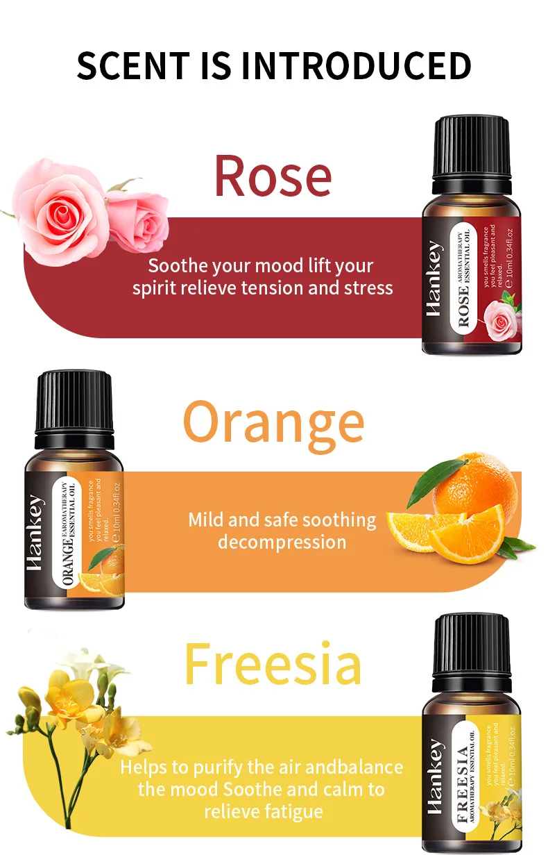 Orange Jasmine Rose Pure Essential Oils Set 8*10ML White Tea Mint Freesia Diffuser Aroma Oil Home Fragrance Diffuser Bottle YXY