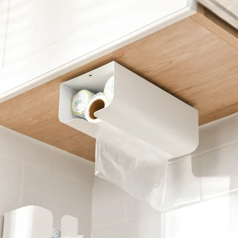 Wall Mounted No punching magnet storage container Garbage Bag Dispenser Self Adhesive Kitchen Bathroom Paper Tissue Holder 3
