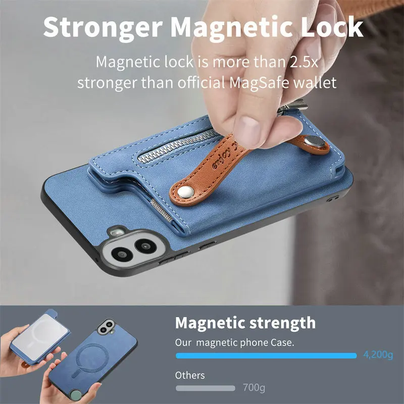 Leather Wallet Case with Detachable Magnetic Card Holder, 2-in-1 Design