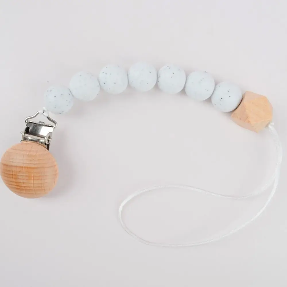 Wood Pacifier Holder Clips Soother Holder Dummy Clips Baby Pacifier Chain Octagonal Wood Beads Nipple Holder Clips