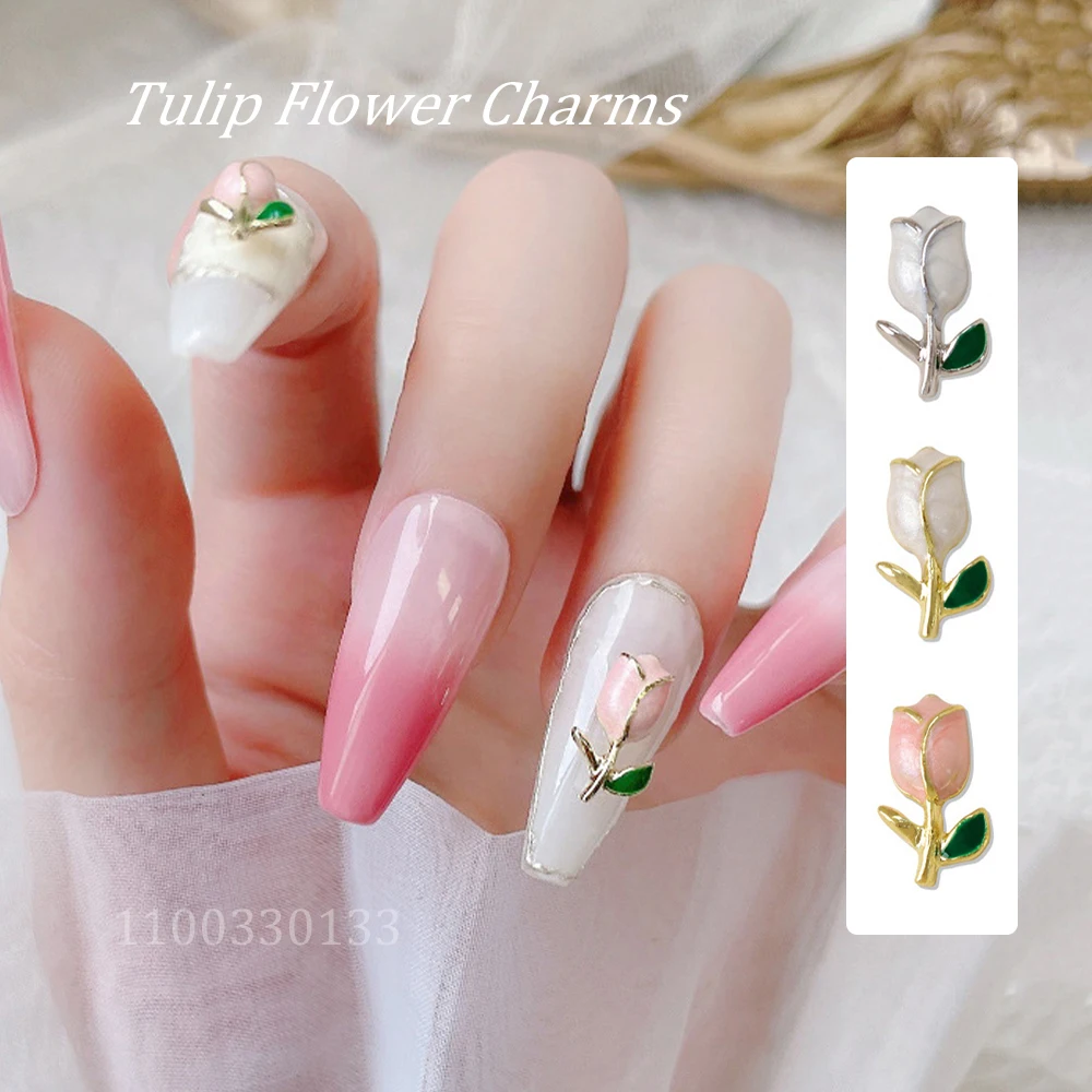 

30 Fragrance Vintage Tulip Charms Light Luxury Metal Flower Alloy NL Tulip Shaped Nail Enhancement Florial Tips Nail Accessories