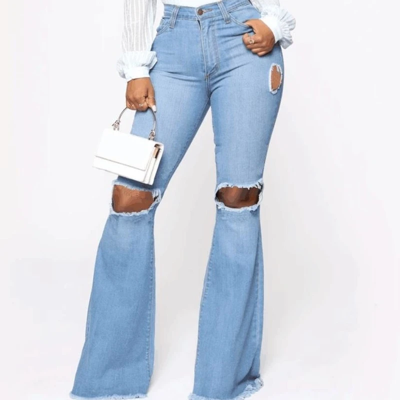 Women Fashion Street Casual Denim Pants 2021 Autumn Summer Ripped Jeans Lady Sexy Flare Jean Female Spring High Waist Trousers 2021 new spring and autumn women s ripped jeans high waist loose straight pants wide leg pants women jeans y2k high street jeans