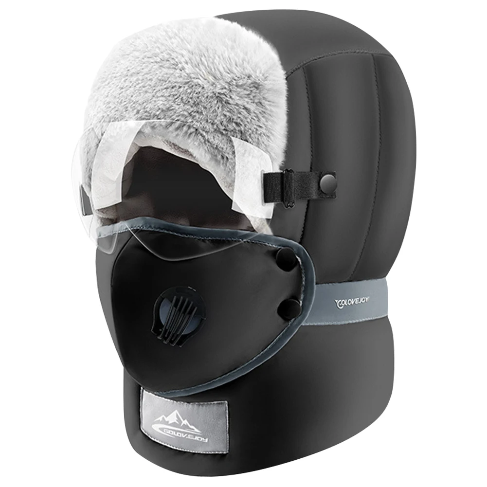 Ski Hat Windproof Winter Skiing Cap with Goggles and Face Mask Ear Protection Hat for Skiing Climbing Cycling