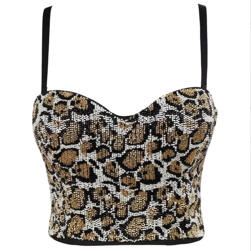 

Модный женский леопардовый бюстье с бисером 2022 уличный кроп-Топ женский клубвечерние вечерний корсет Топы пикантные майки майка p429