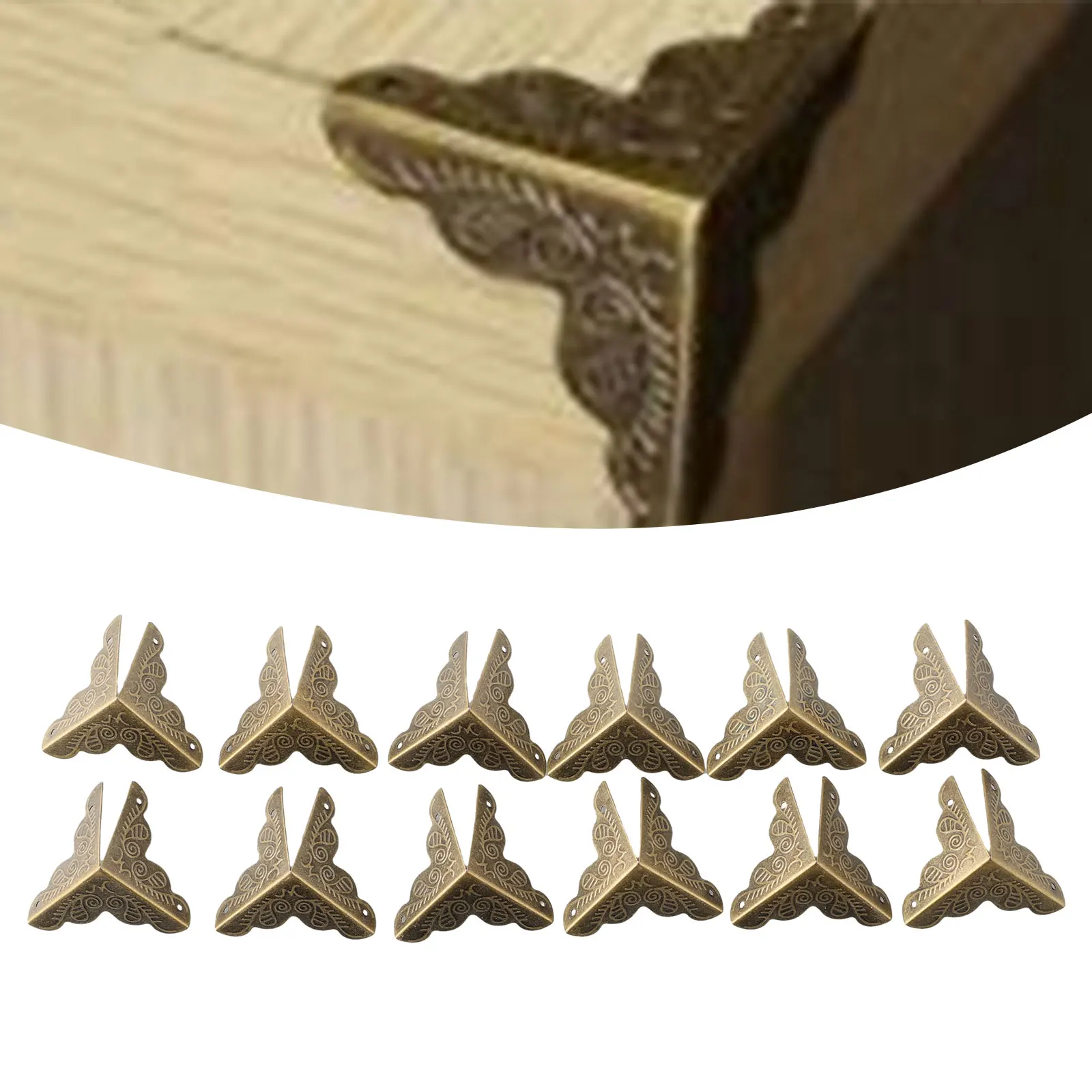 

12pcs Angle Bracket Corner Protector Corner Code Decorative Bracket Corner Fittings With Screws Jewel Box Picture Frame Retro
