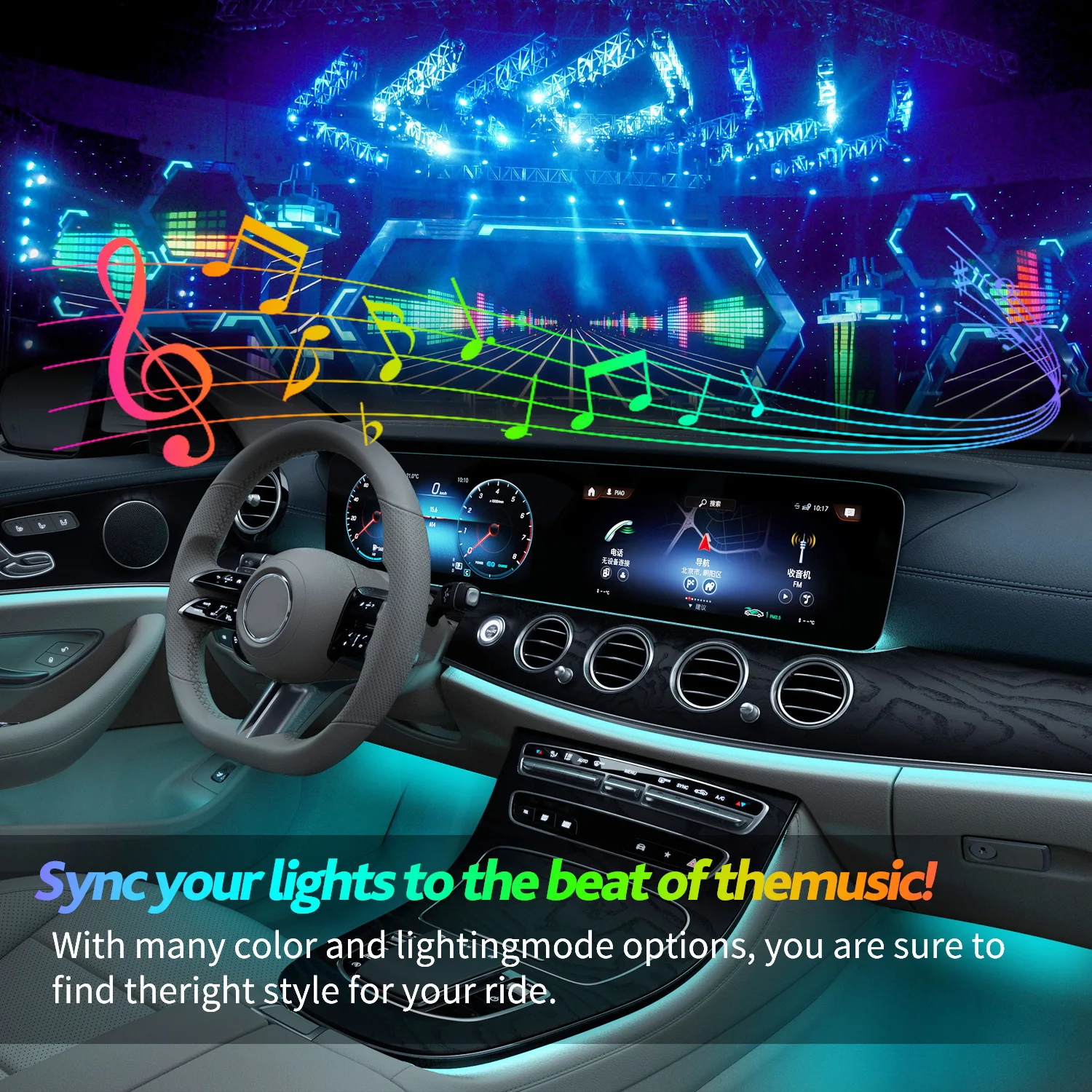 Color-Changing LED Car Interior Ambient Light Kit with Remote and App Control