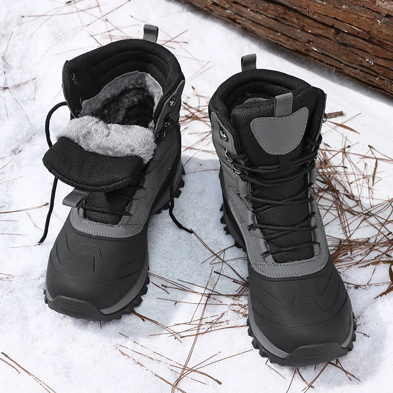 Men's Winter High-Top Snow Boots with Fleece Lining Thickened Waterproof Non-Slip Warm and Cold-Resistant Cotton Work Shoes - 2