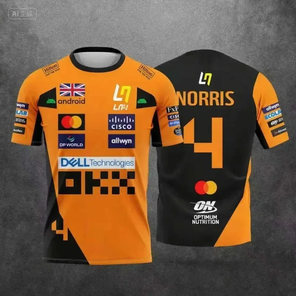 McLaren Lando Norris Rennanzug-Stil T-Shirt Nr. 4/81 Schnell Trocknend Atmungsaktiv Klassisches Design für F1-Fans für den täglichen Outdoor-Einsatz