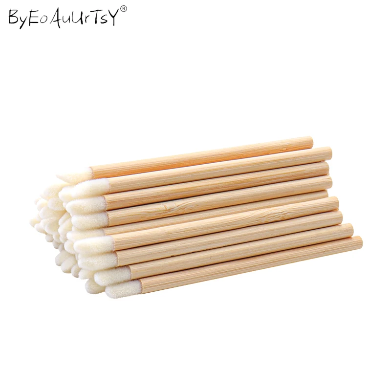 

50pcs Disposable Lip Brush Eyelash Makeup Brushes Lash Extension Mascara Applicator Bamboo Handle Lint-free Lipstick Wands