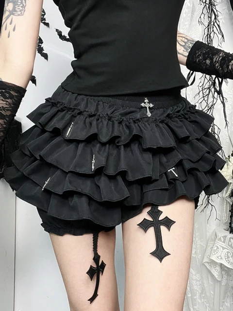 AltGoth مول القوطي كعكة السراويل النساء Hotsweet Y2k E-girl Harajuku الصليب قلادة كولوتيس الجمالية Fairycore لطيف Kawaii السراويل 2