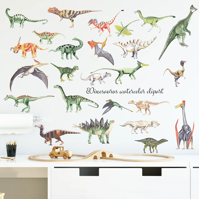 Aquarelle différents types de dinosaures Stickers muraux pour enfants  chambre garçon chambre à coucher salle de jeux autocollants de décoration  Stickers muraux - AliExpress