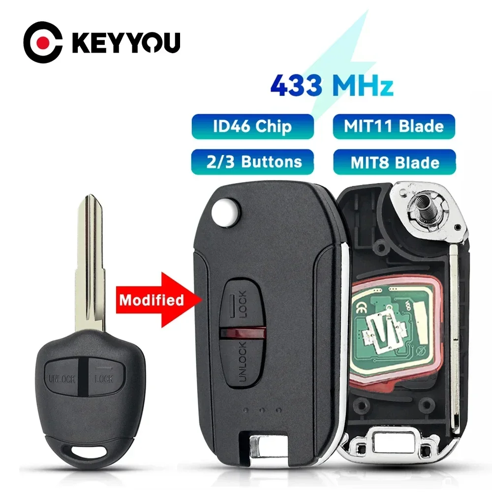 KEYYOU Geändert Fernbedienung Auto Schlüssel ID46 Chip 433 MHz Für Mitsubishi L200 Shogun Pajero Triton Schlüssel Fob Control Auto 2/3 tasten Schlüssel