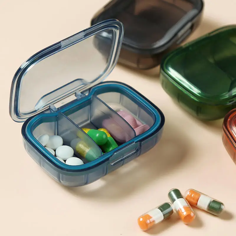 Portable Mini Medicine Pills Box 3 Compartment Drug Storage Box Pills Dispenser Pill Organizer Transparent Small Container