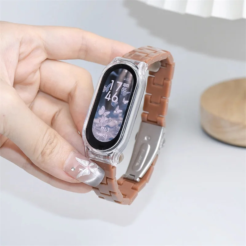 Color Collision Resin Watch Strap with Transparent Protective Cover Wristband