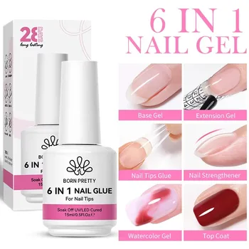 BORN PRETTY 15/10ML 6 IN 1 Nail Glue Gel for Acrylic Nails Soak off Base Gel Top Coat UV Extension Nail Gel False Nail Tips Gel