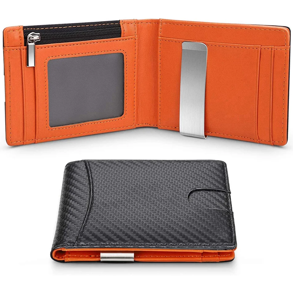 DIENQI Carbon Fiber Rfid Slim Card Men's Deluxe Small Short Bi-Fold Billfold Case