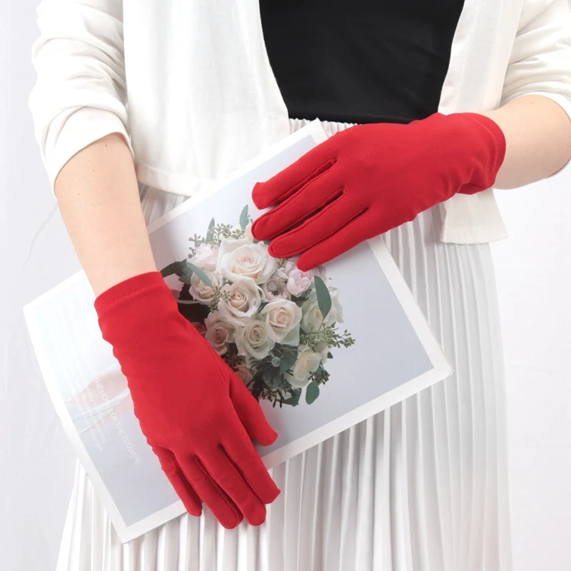 New Solid Fashion Women's Gloves Manner Ceremonial White Elastic Sunscreen Mittens Female UV-Proof Sun Protection Driving Gloves