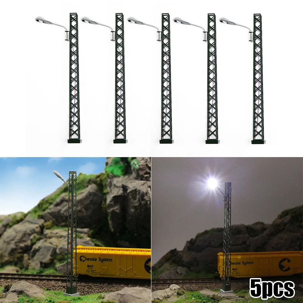 5Pcs Model Railway Lights Lattice Mast Light, Gauge H0 Light Layout Led Lamp Railway Decoration Building Accessori Paesaggistici