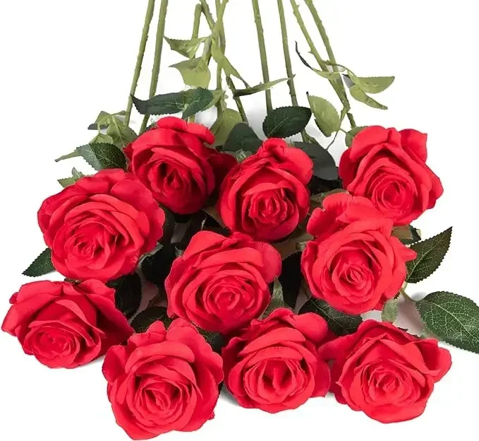 

Roses Artificial Flowers Rose Flower Branch Artificial Red Roses Realistic Fake Rose for Wedding Home Decoration 5/10pcs