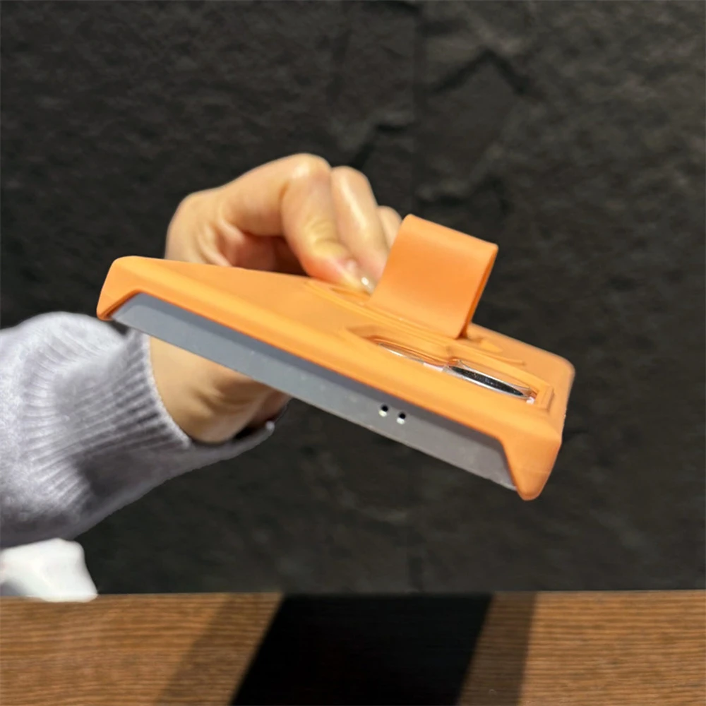 Slide-Mounted Card Holder Magnetic Phone Case with Folding Stand and Shockproof Frosted Cover