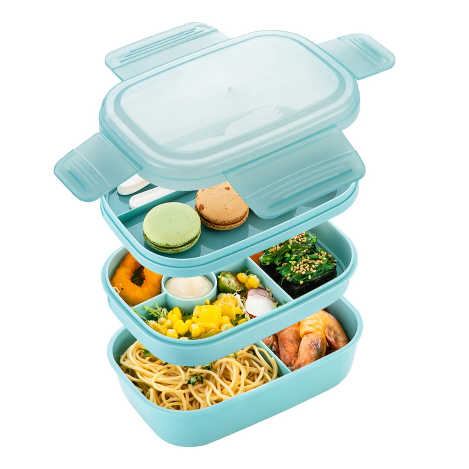 

1900 мл Штабелируемый Ланч-бокс Bento, 3 слоя, все в одном, Ланч-бокс с несколькими отделениями для взрослых и детей