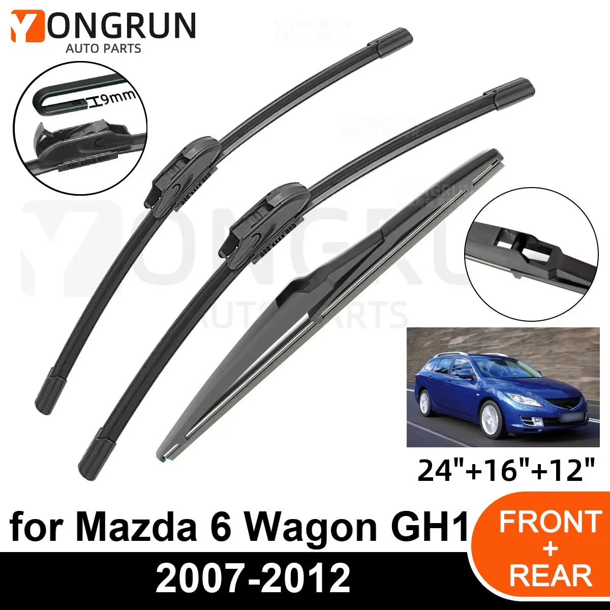 

3PCS Car Wiper for Mazda 6 Wagon GH1 2007-2012 Front Rear Windshield Windscreen Wiper Blade Rubber Accessories
