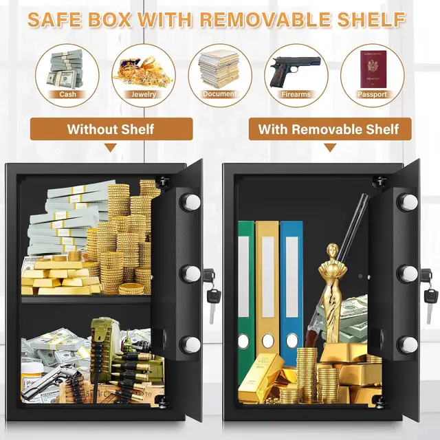 3.3 Cub Large Home Safe Fireproof Waterproof, Anti-theft Fireproof Safe Box with Programmable Keypad, Spare Keys and Removable S 6