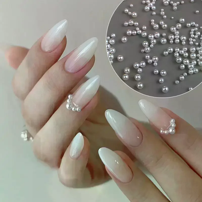 300-5000pcs/Bag Pearls Pure White Nail Beads Rhinestone Round 1-6MM Mixed Size High Brightness Pearls For DIY Manicure Decor