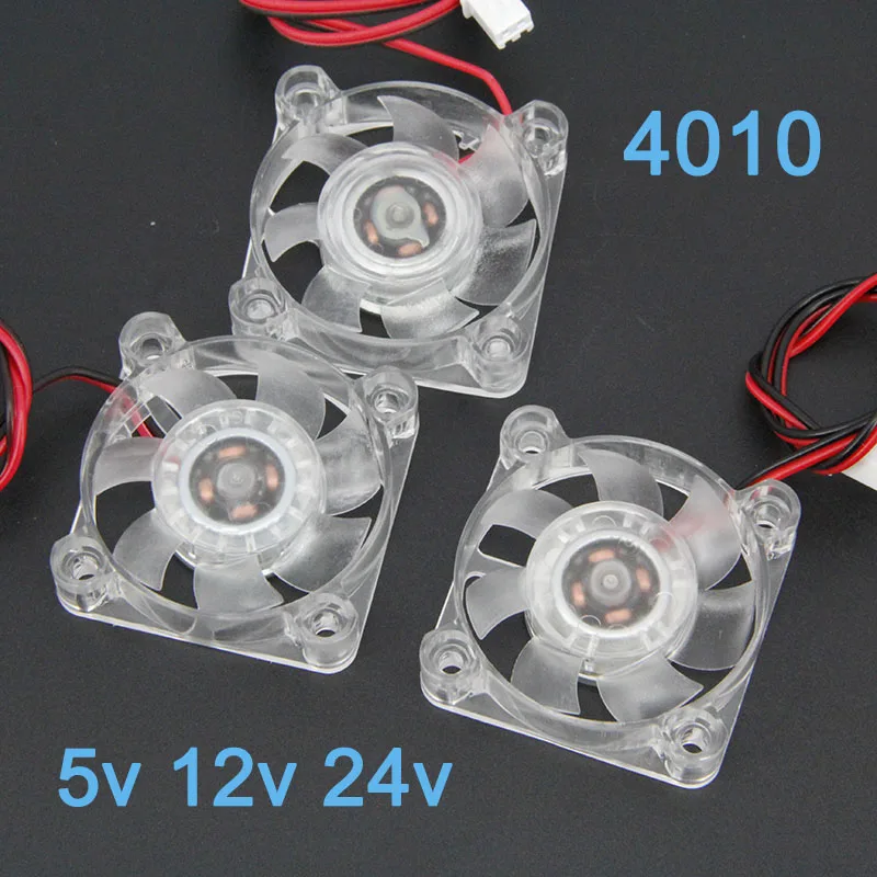 4010 유압 베어링 2 핀 DC 5V 12V 24V 냉각 선풍기, 투명 청색 LED 발광 A7, 40x40x10mm