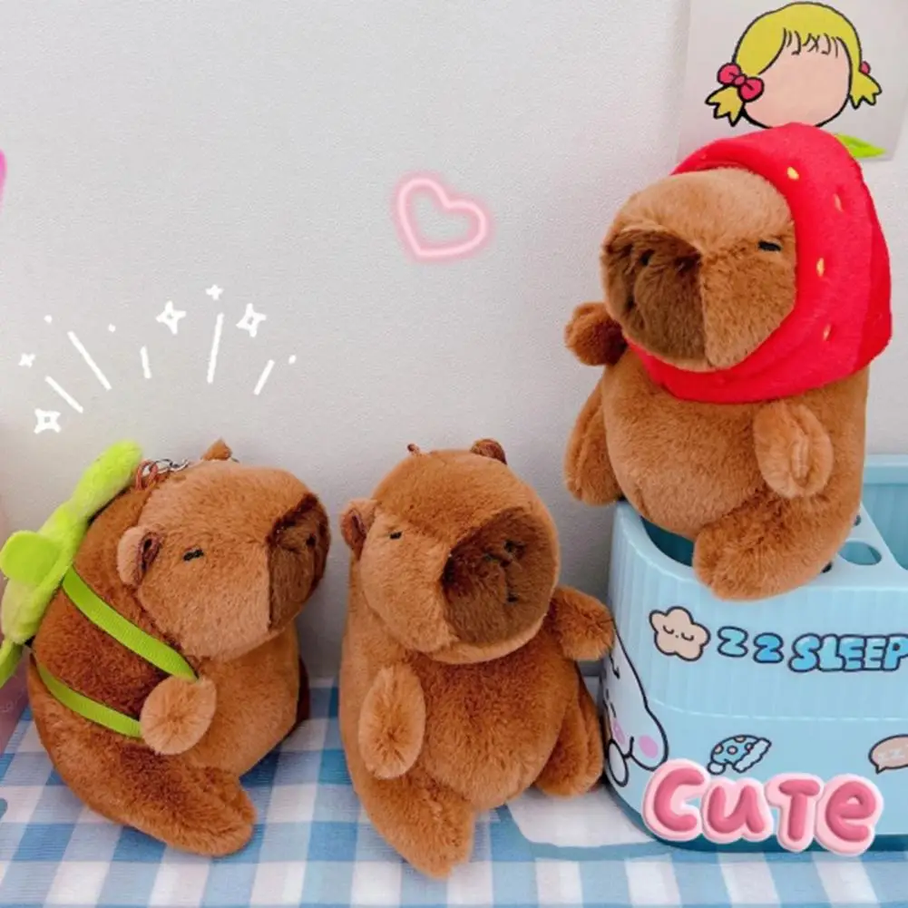 

Fun Keyring Cute Stuffed Capybara Keychain with Hanging Buckle Soft Fuzzy Mini Plush Doll for Diy Key Ring Holder Pendant