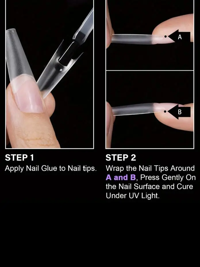 240개 HOTWAY 롱 아몬드 모양 아크릴 네일 스티커 - 무광 반점착 네일 스티커, 12가지 사이즈 투명 가짜 네일