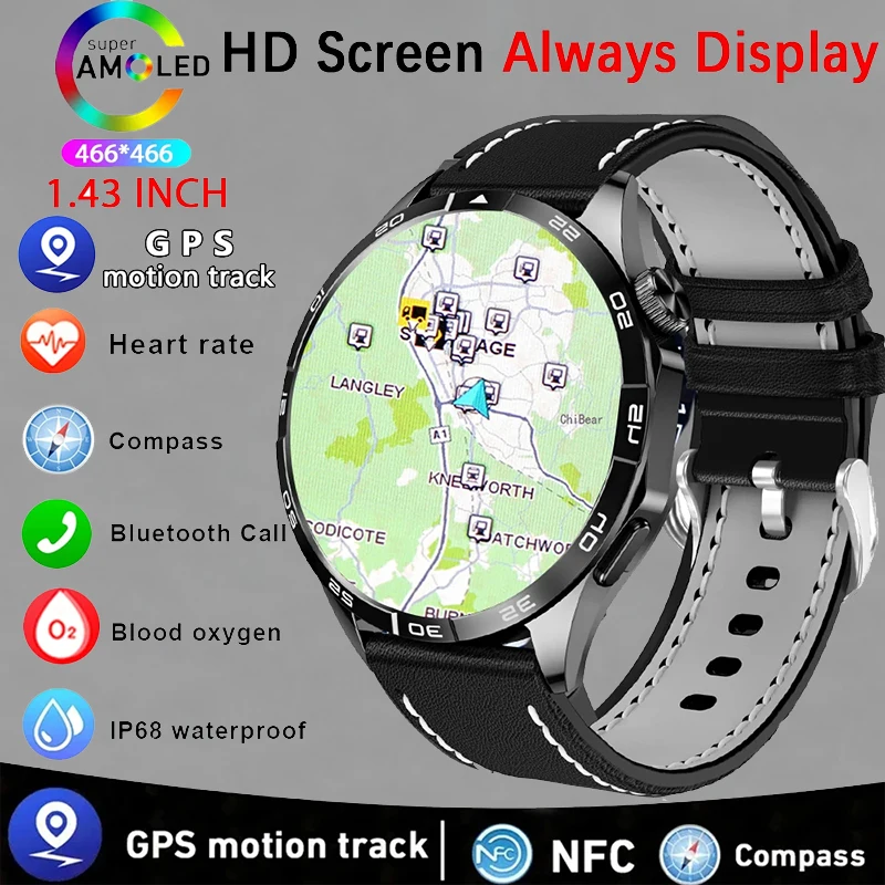 

For Huawei Xiaomi GT4 Pro Smart Watch Men NFC GPS Tracker AMOLED 466*466 HD Screen Heart Rate Bluetooth Call 2024 SmartWatch