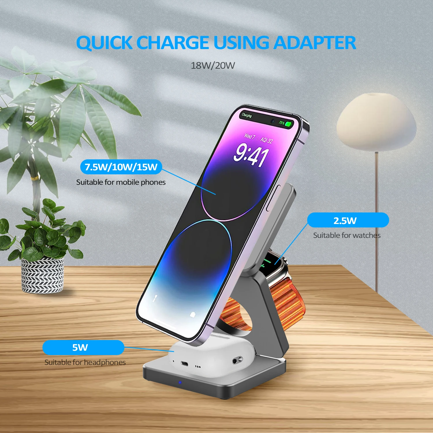 3 In 1 Foldable Magnetic Wireless Stand For IPhone 16 15 14 13 Pro/Max/Plus 3/2 Station Dock Fast Charger Holder_voghion.com